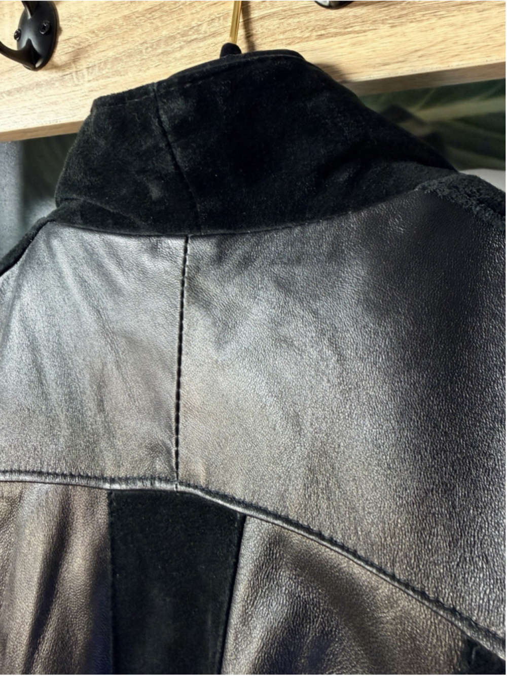 Fur Town Black Genuine Soft Leather With Suede Stripe Women's Coat size L - Picture 6 of 14